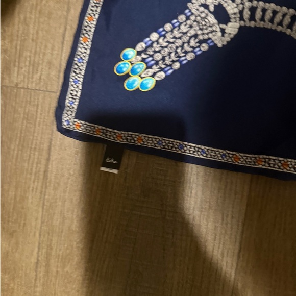 Echo Navy and Teal Silk Scarf - Picture 4 of 6